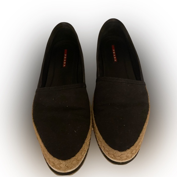 Prada Espadrille Wedge Shoes -41/11 black wedge , Neiman Marcus ,box included - Picture 1 of 6